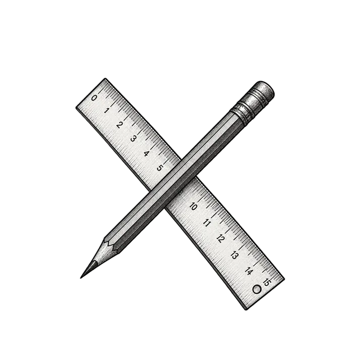 Drawing of a ruler crossed with a pencil