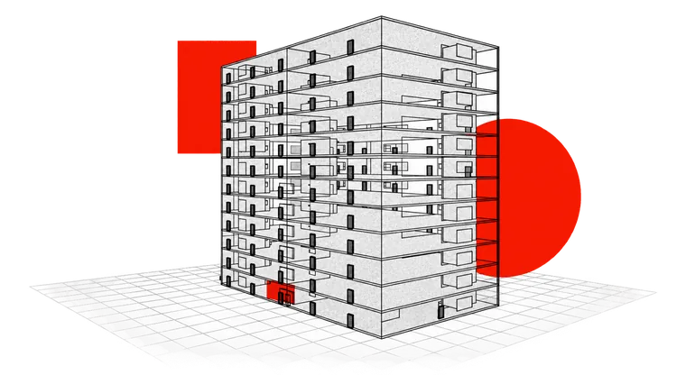 Drawing of a tall building model