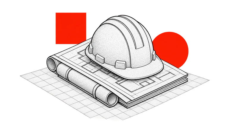 Drawing of a hard hat on rolled plans