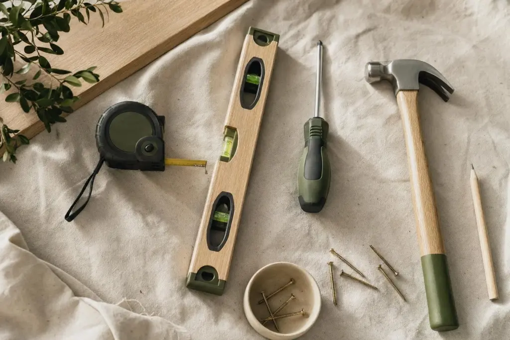 Hand tools laid out on a linen drop cloth