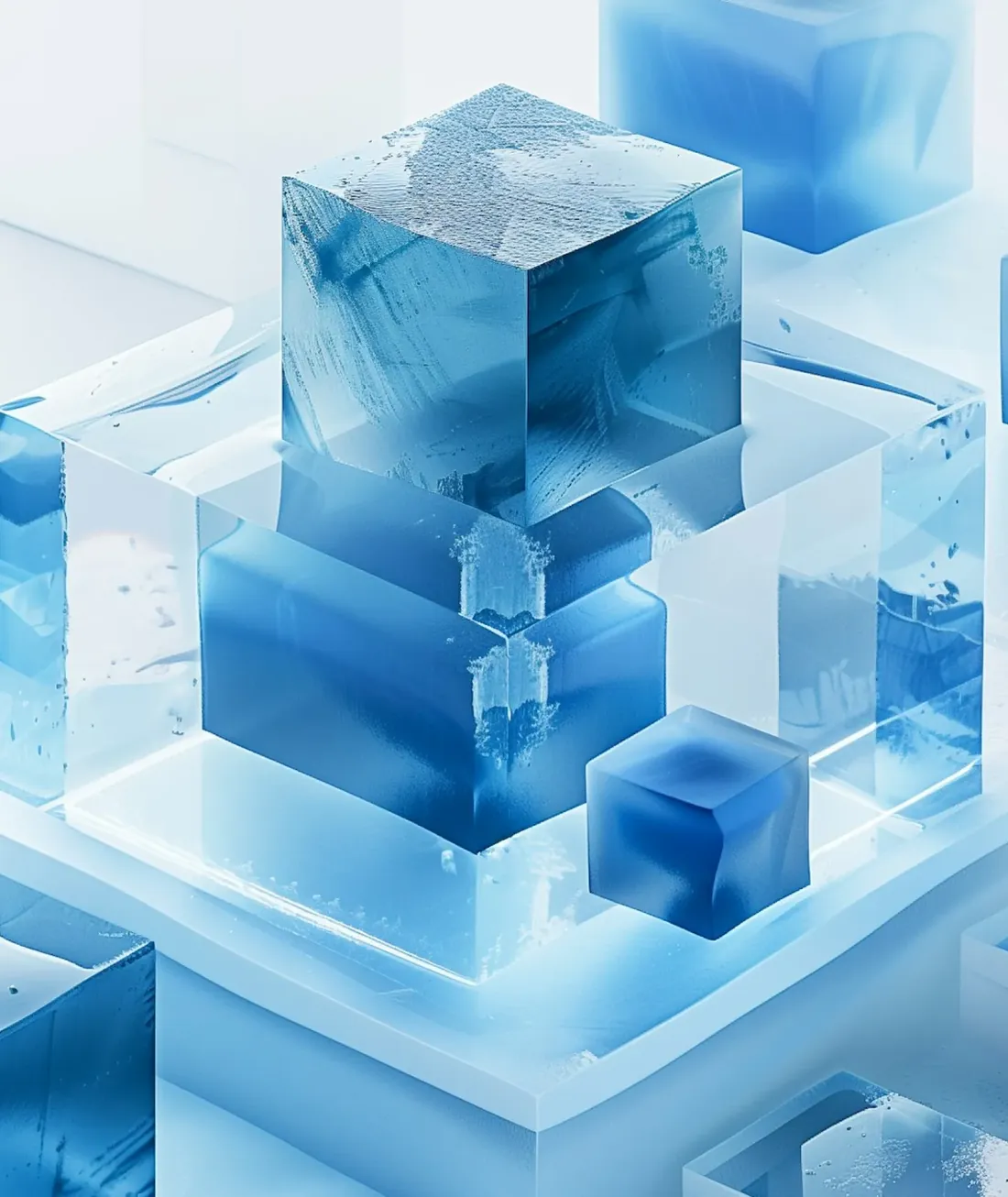 Blue glass cubes stacked in a grid