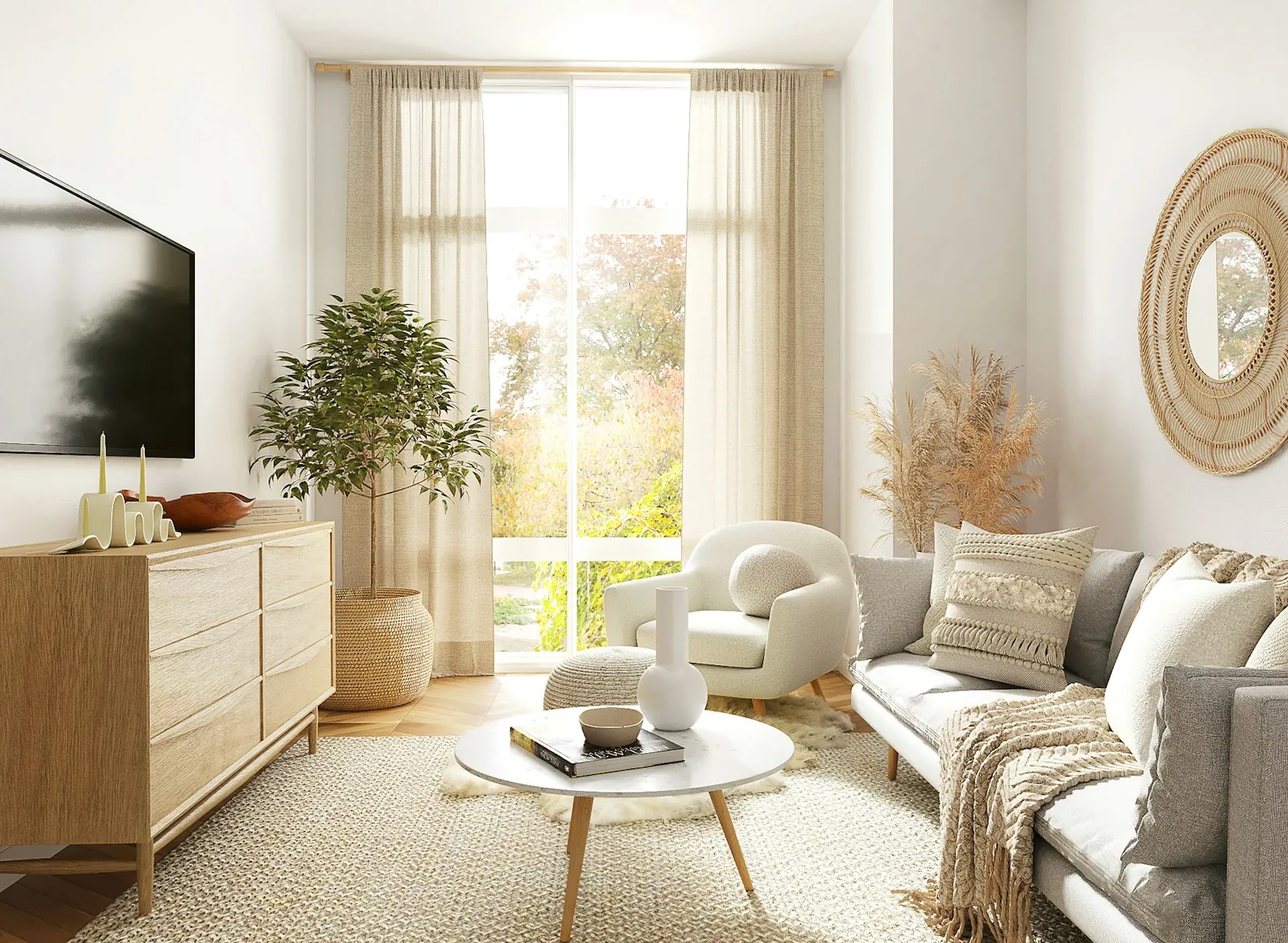 A bright living room with a cream sofa