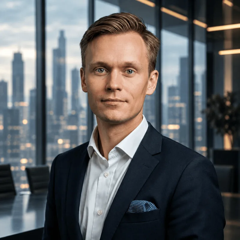Portrait of a consultant in a navy suit