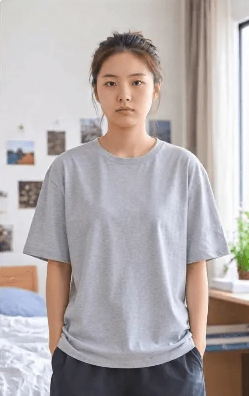 Before: a young man in a grey T-shirt at home