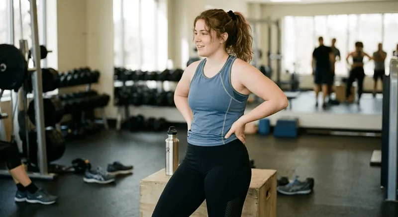 Before: a woman in the gym