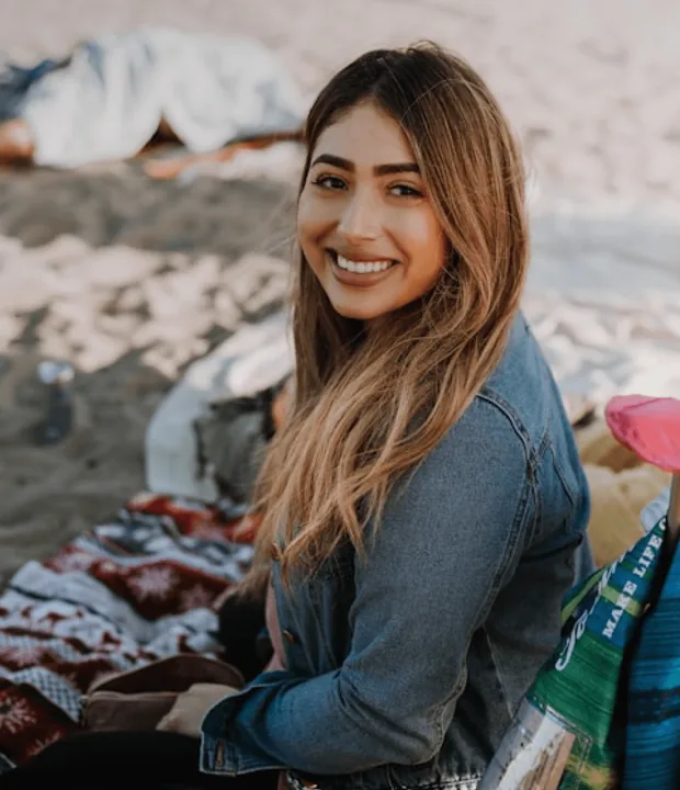 A smiling customer outdoors