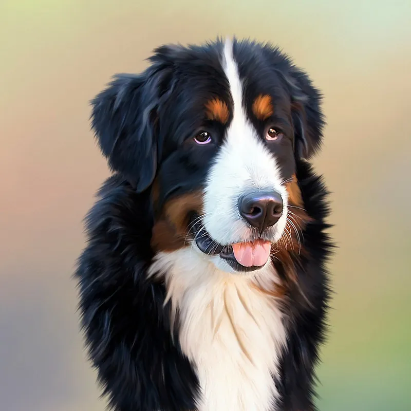 A Bernese mountain dog looking at the camera