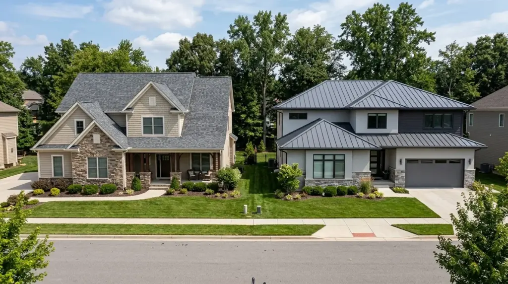 Two family homes with new roofs on a quiet street