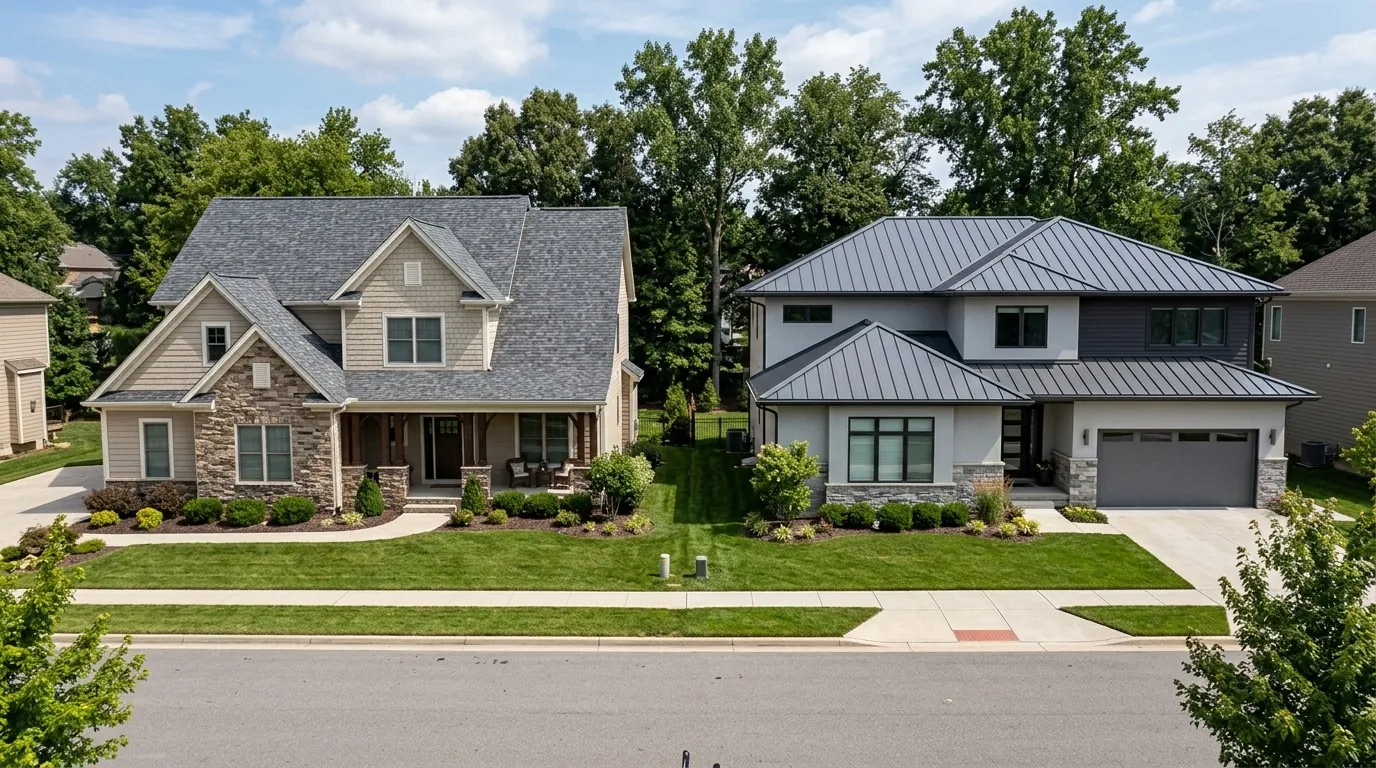 Two family homes with new roofs on a quiet street