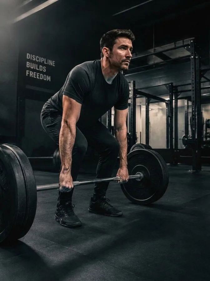 A man lifting a barbell in a deadlift during a resistance class