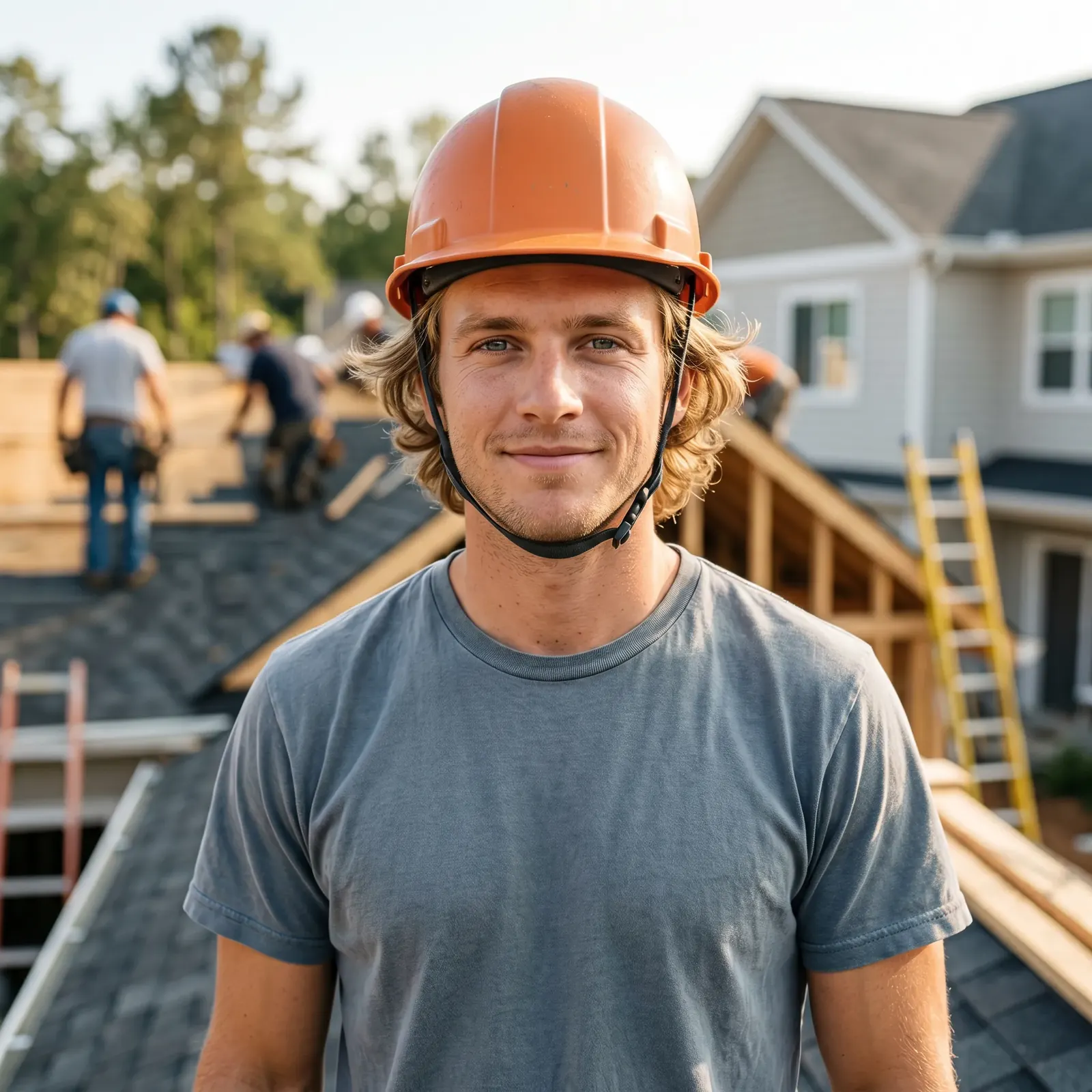 Ethan Walker, quality control, on a rooftop in a hard hat