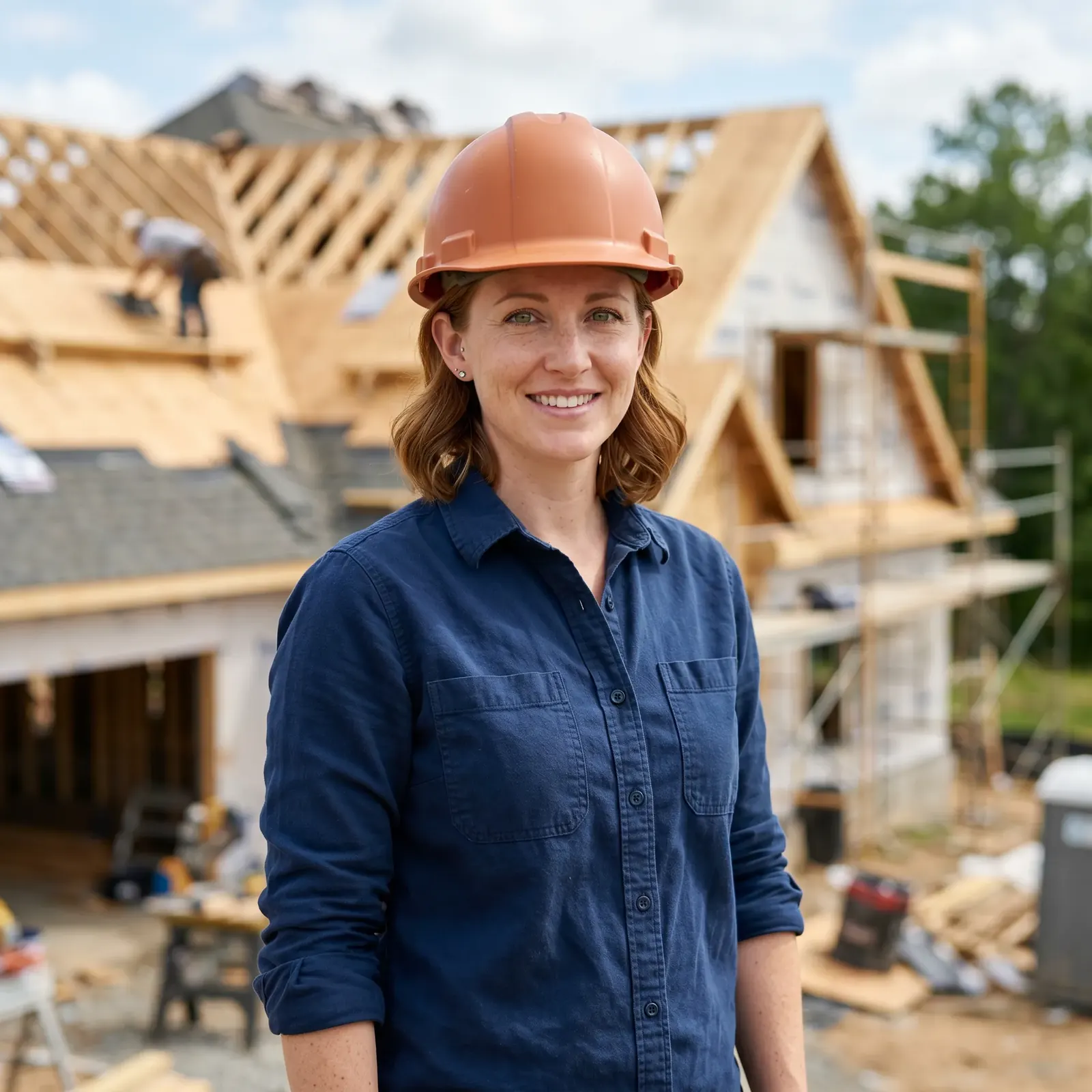 Hannah Caldwell, project manager, in a hard hat