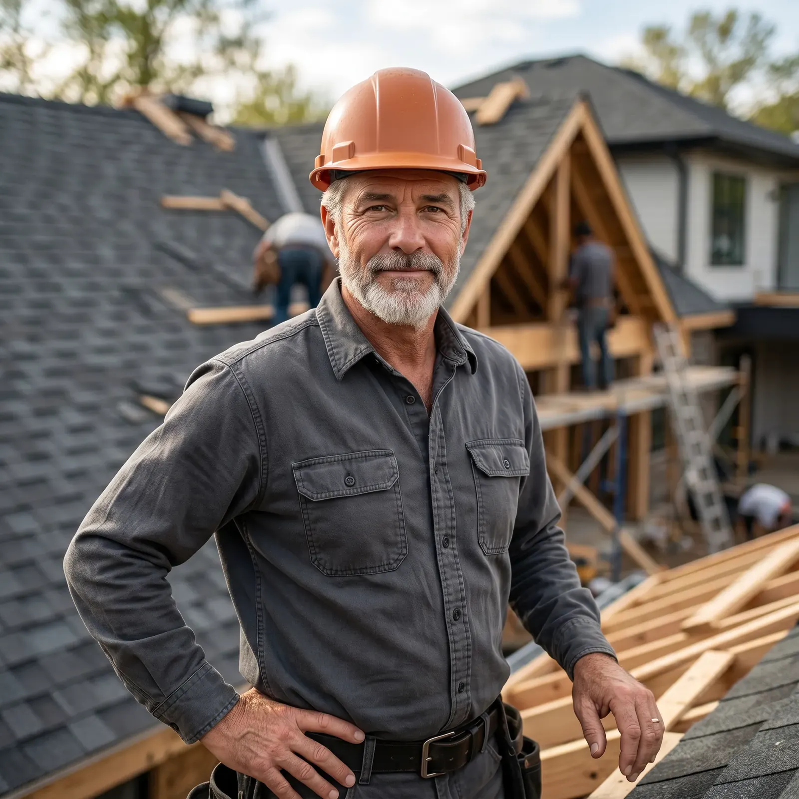 Marcus Hayes, founder, in front of a house under construction
