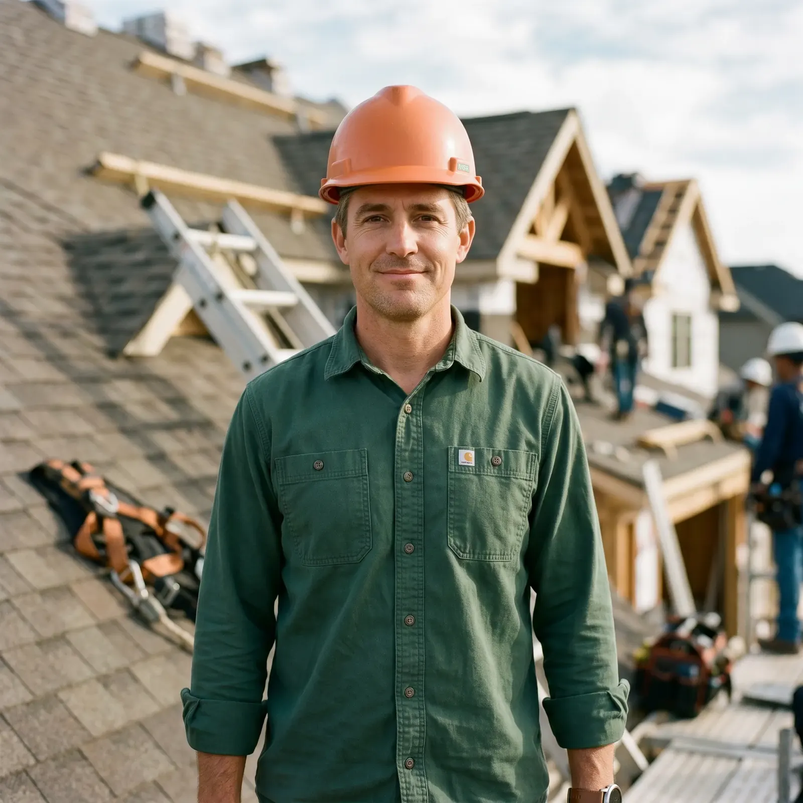 Ryan Mitchell, drone inspections, in a green shirt and hard hat