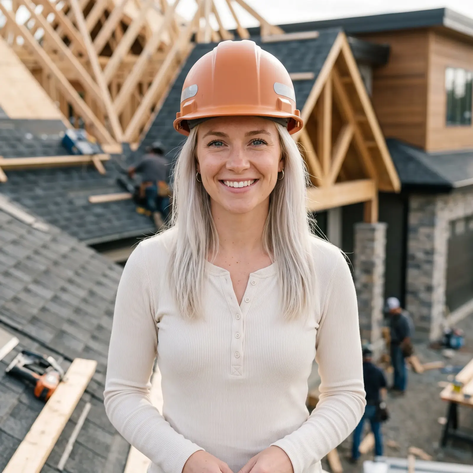 Sarah Whitman, client success, in a hard hat