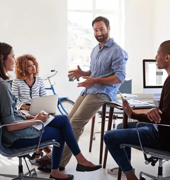 A team talking in a bright office