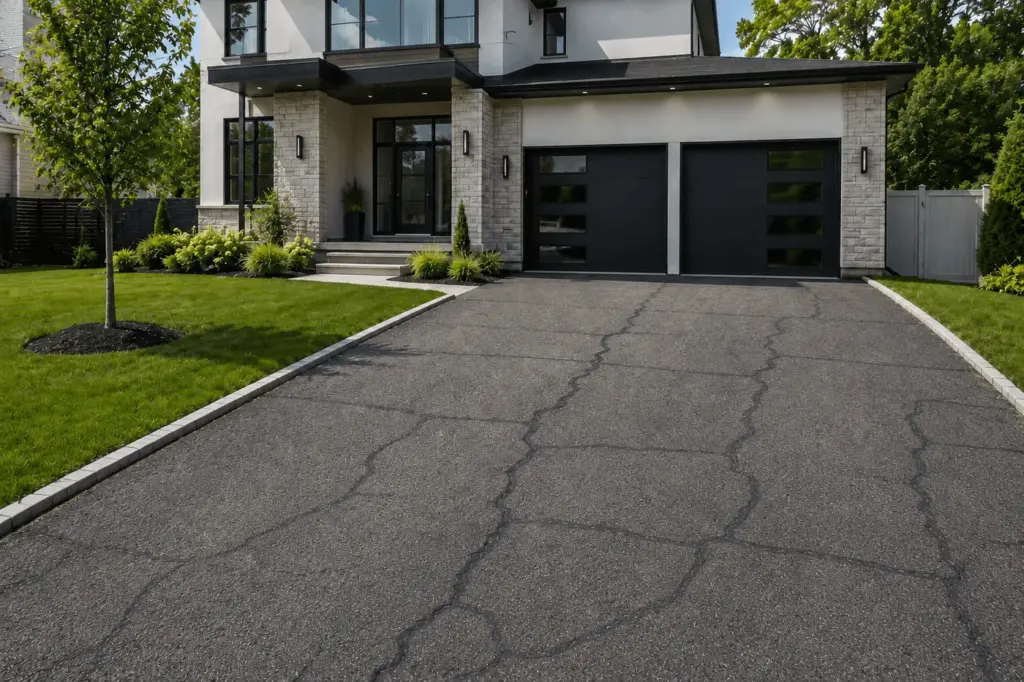 The same driveway after: cracks filled and sealed