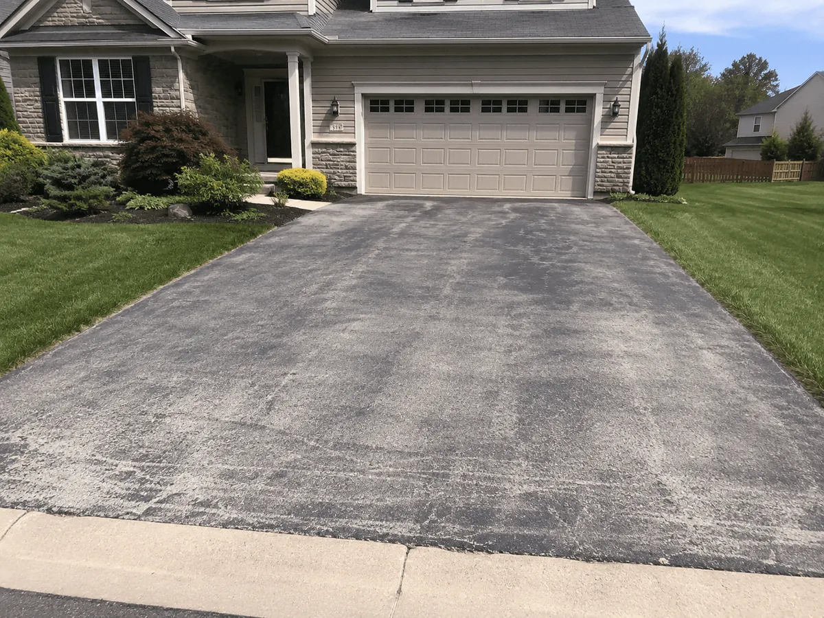 A faded grey driveway that is ready for sealcoating