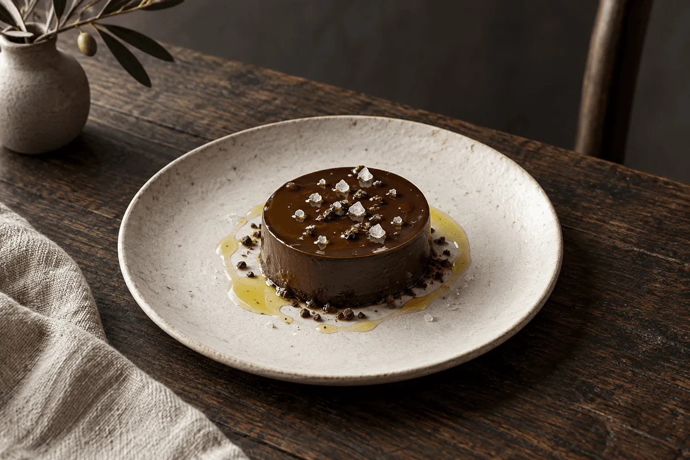 Dark chocolate with olive oil and sea salt