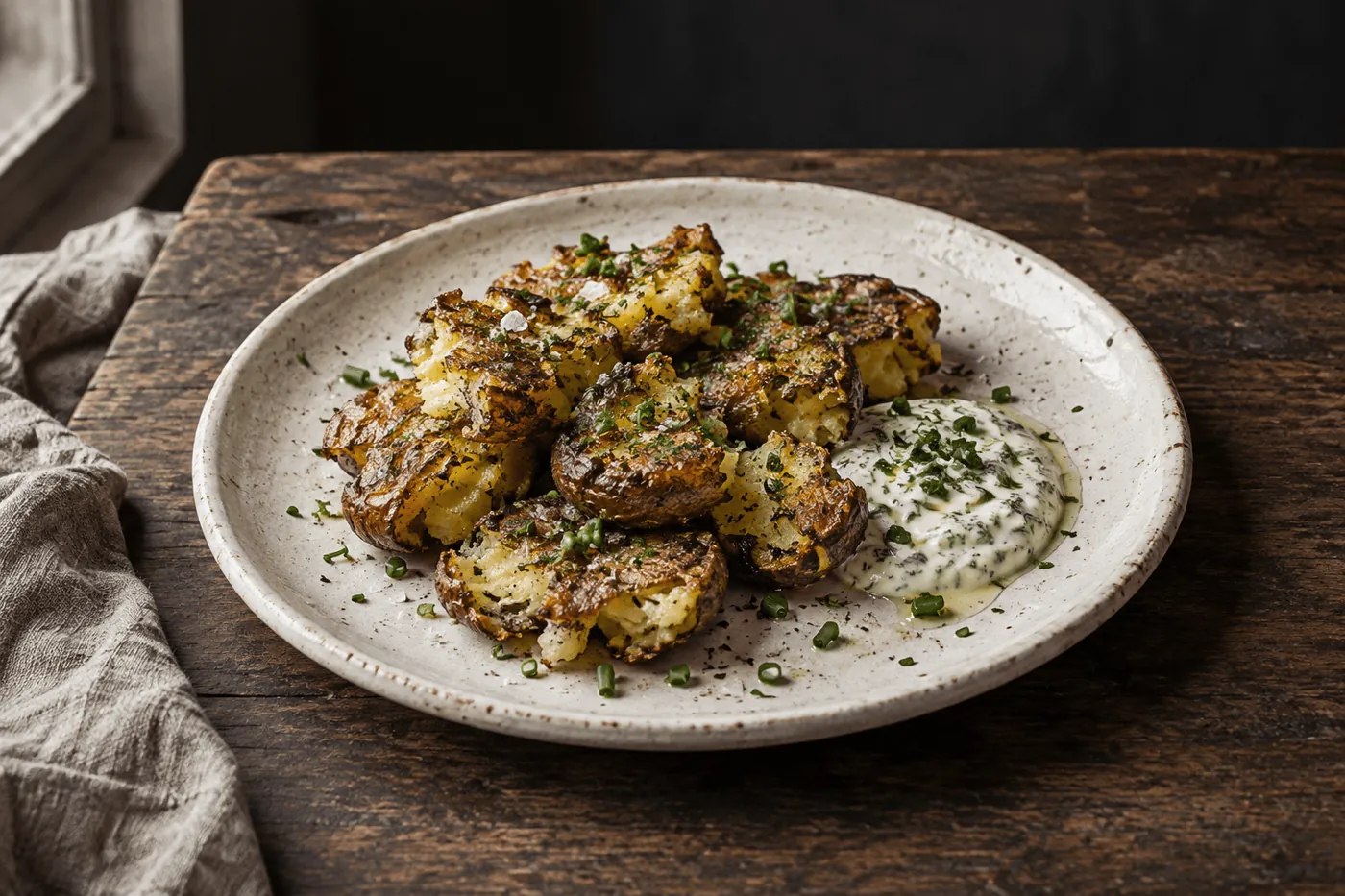 Crisp potatoes with herb cream