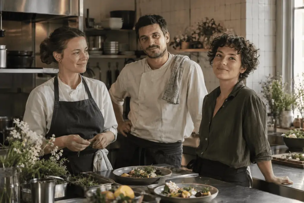 The kitchen team gathered before service
