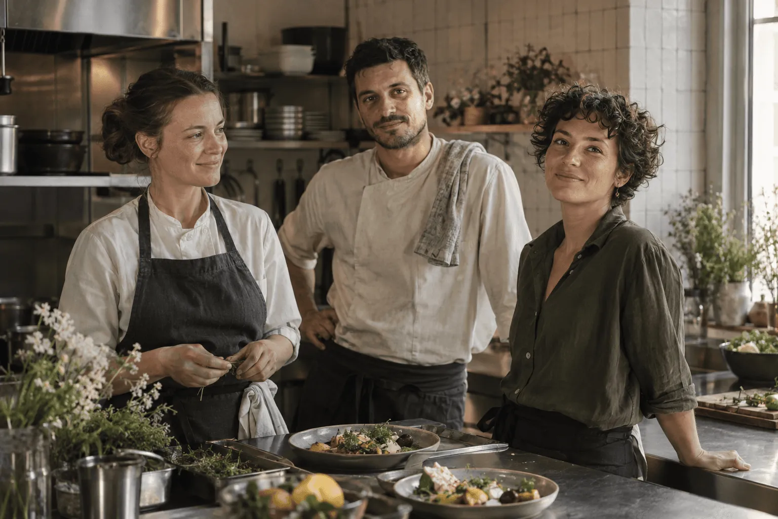 The kitchen team gathered before service