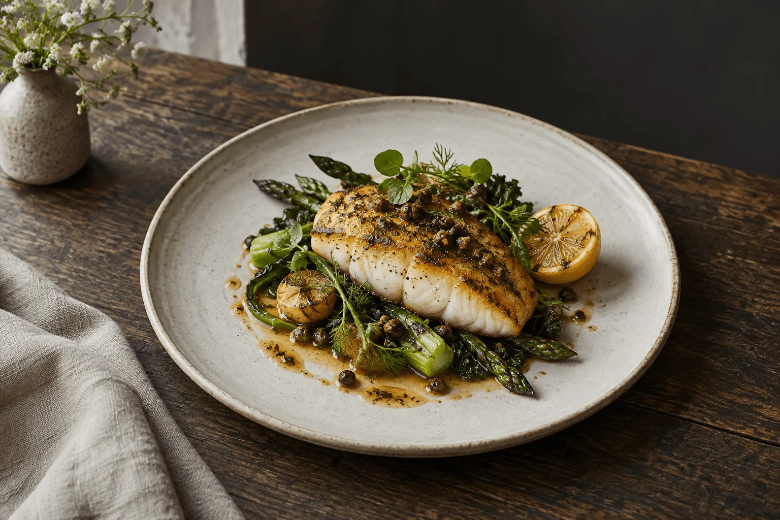 Market fish with greens and brown butter