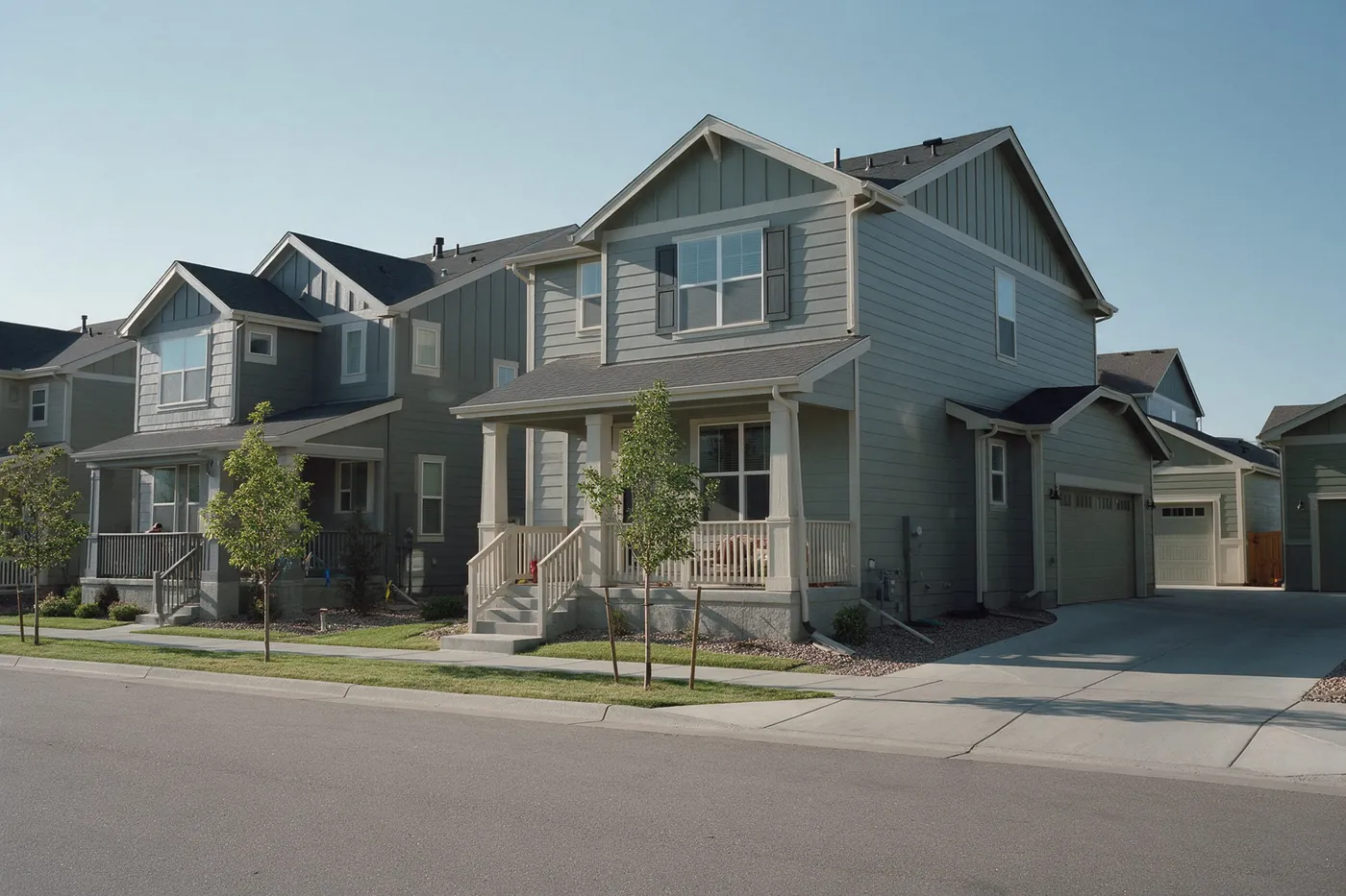 Newer two-storey homes along a sunny Central Park street