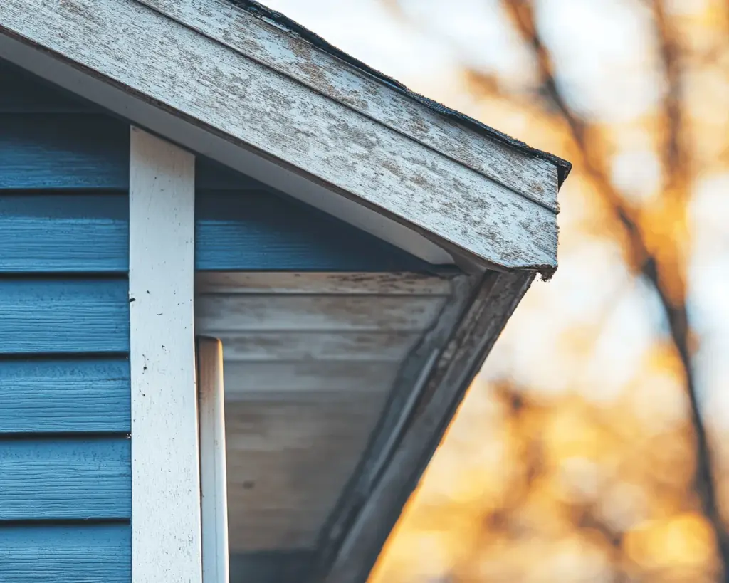 After: The same eave cleared of the nest, with the siding intact