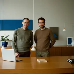 Two studio founders in their office