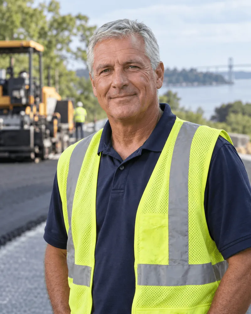 Tom Whitfield, site foreman, in a safety vest on a job site