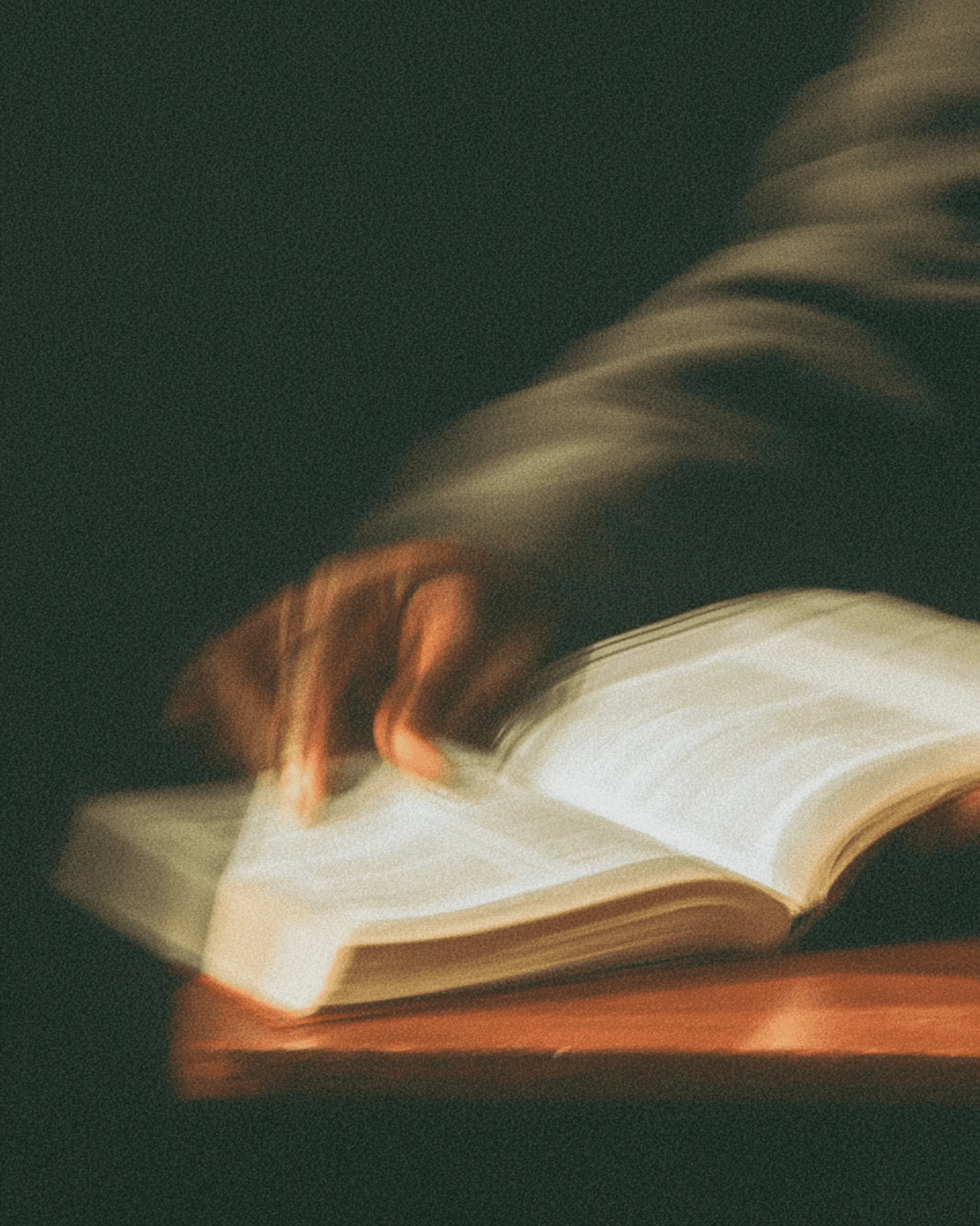 The pages of an open book turning in warm light