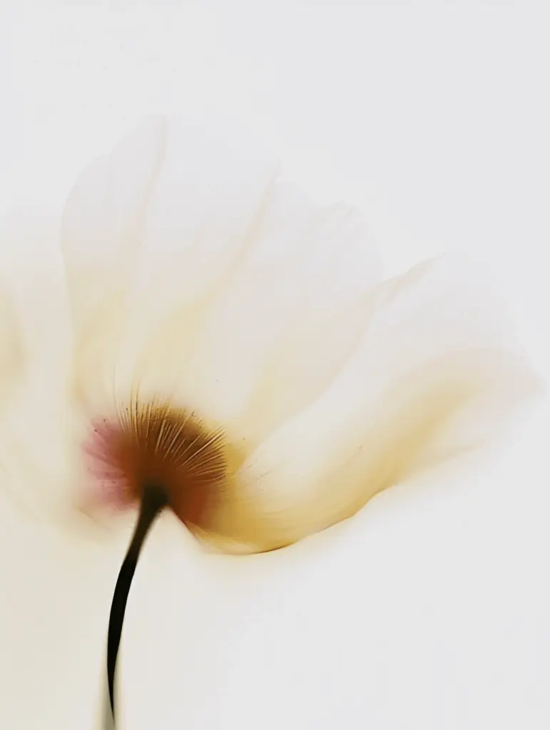 A soft white flower on a cream ground
