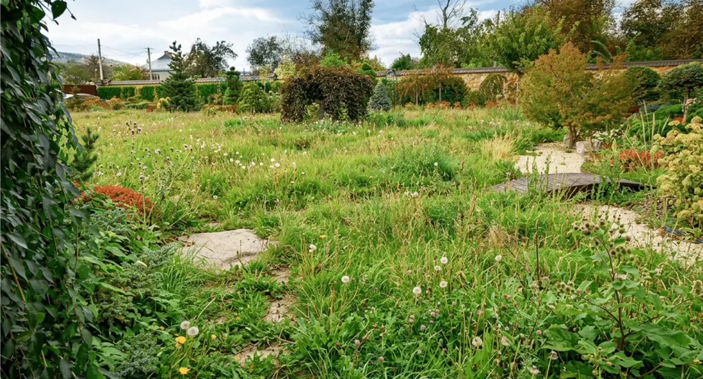 The same garden overgrown, before