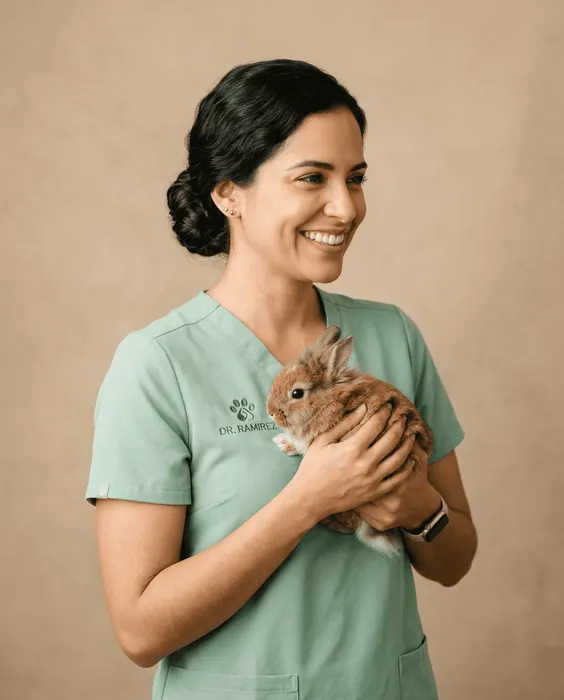 Dr. Sofia Alvarez holding a rabbit