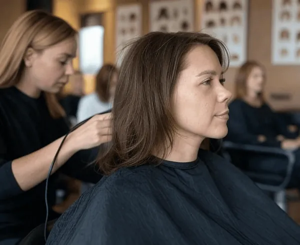 A client getting her hair styled