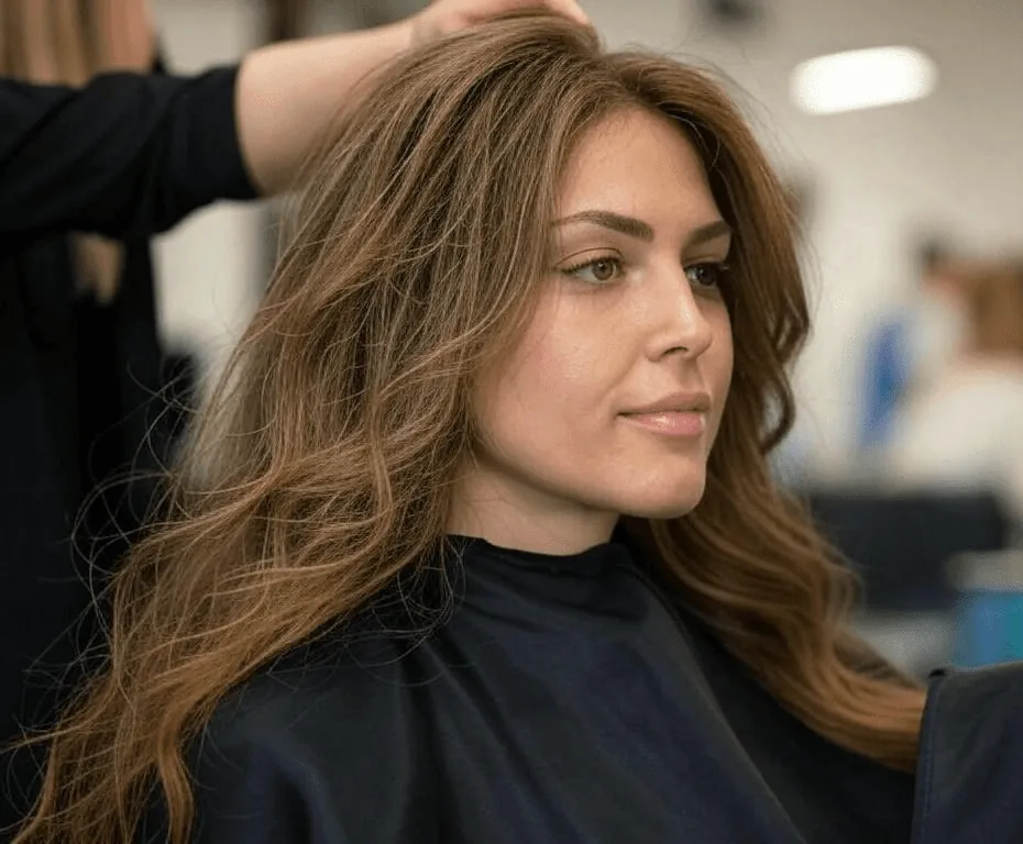 Long glossy waves after a salon blowout