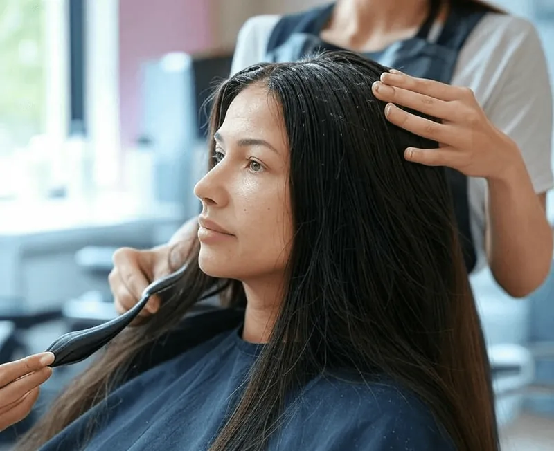 A client relaxing during a hair treatment