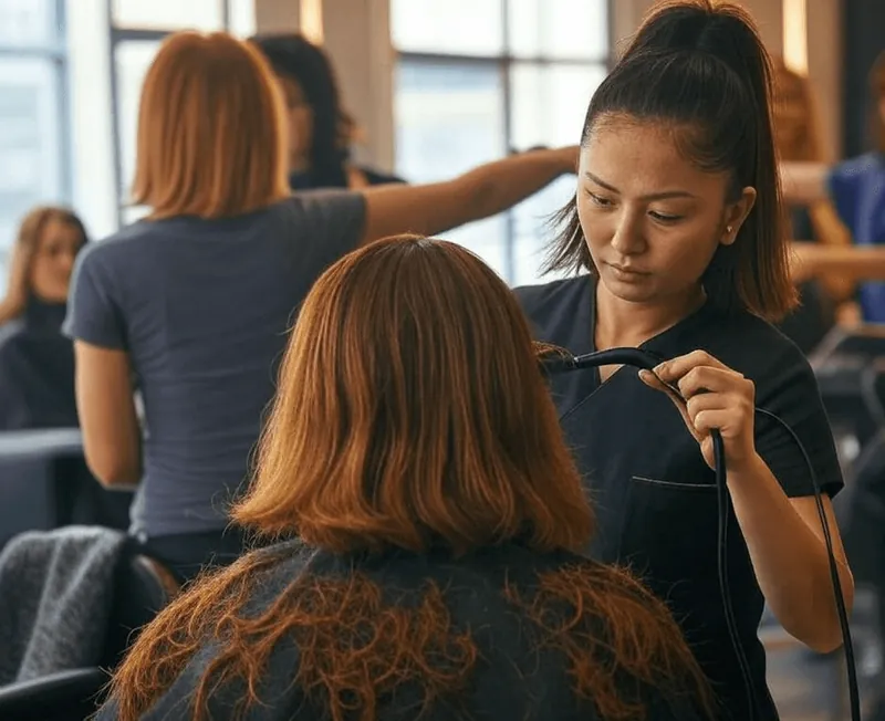 A finished haircut being styled