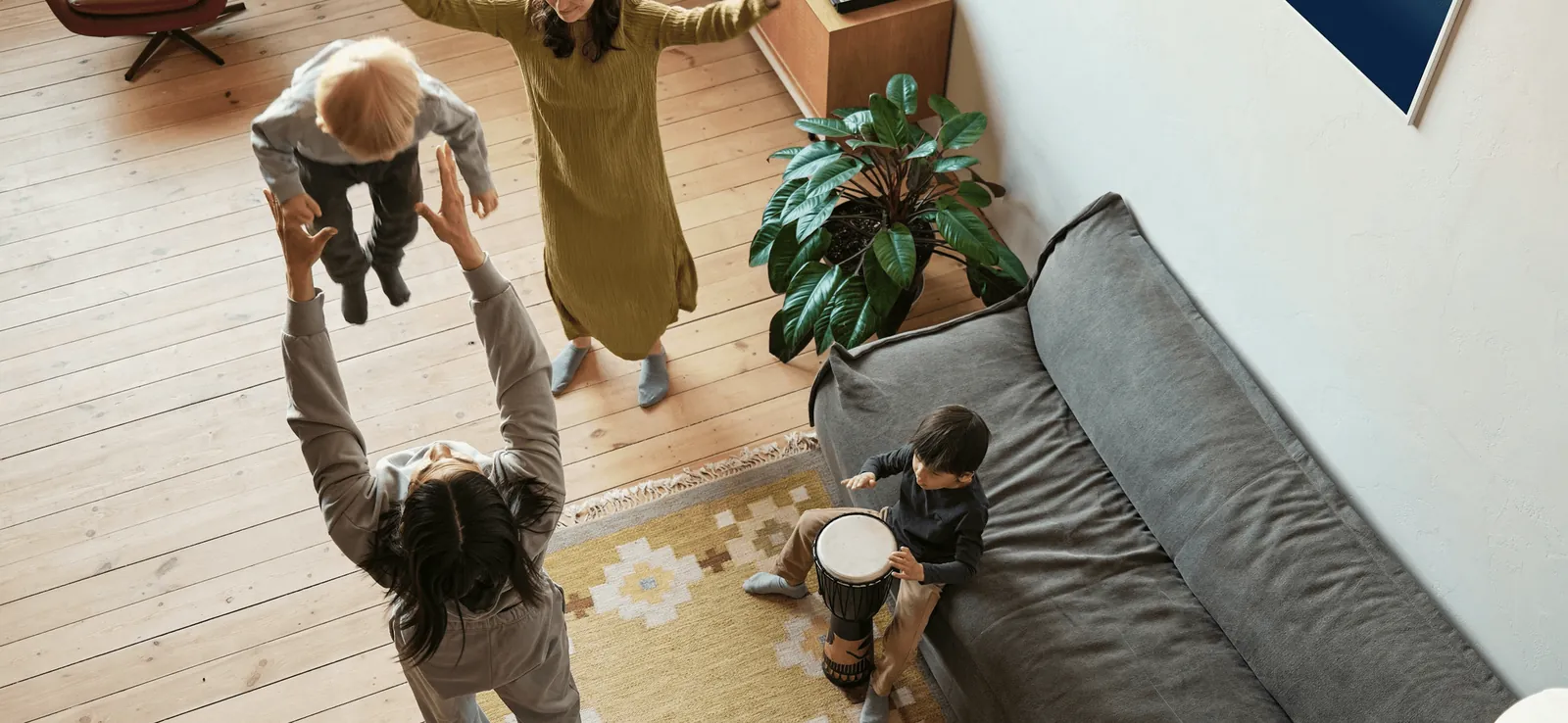A family playing in their living room