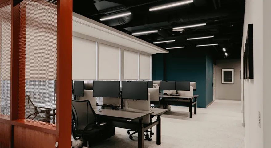 Rows of desks in an office
