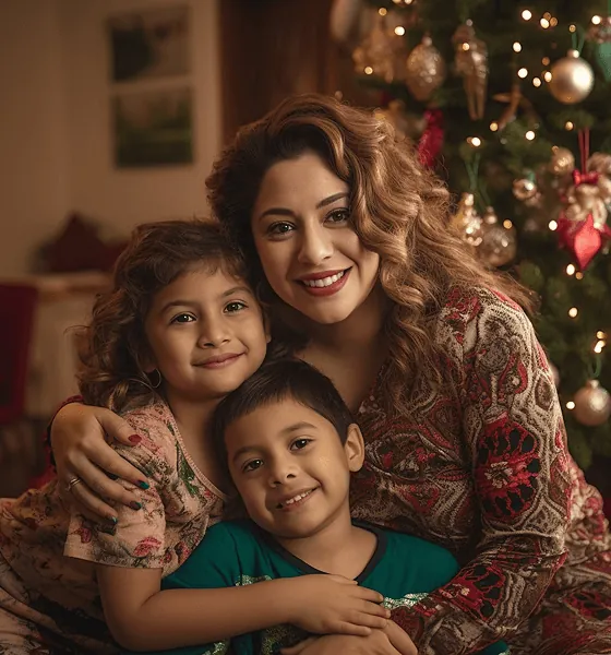 A mother with her children at Christmas