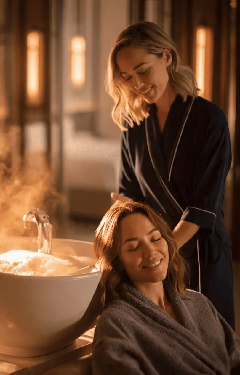 A stylist with a client in the salon