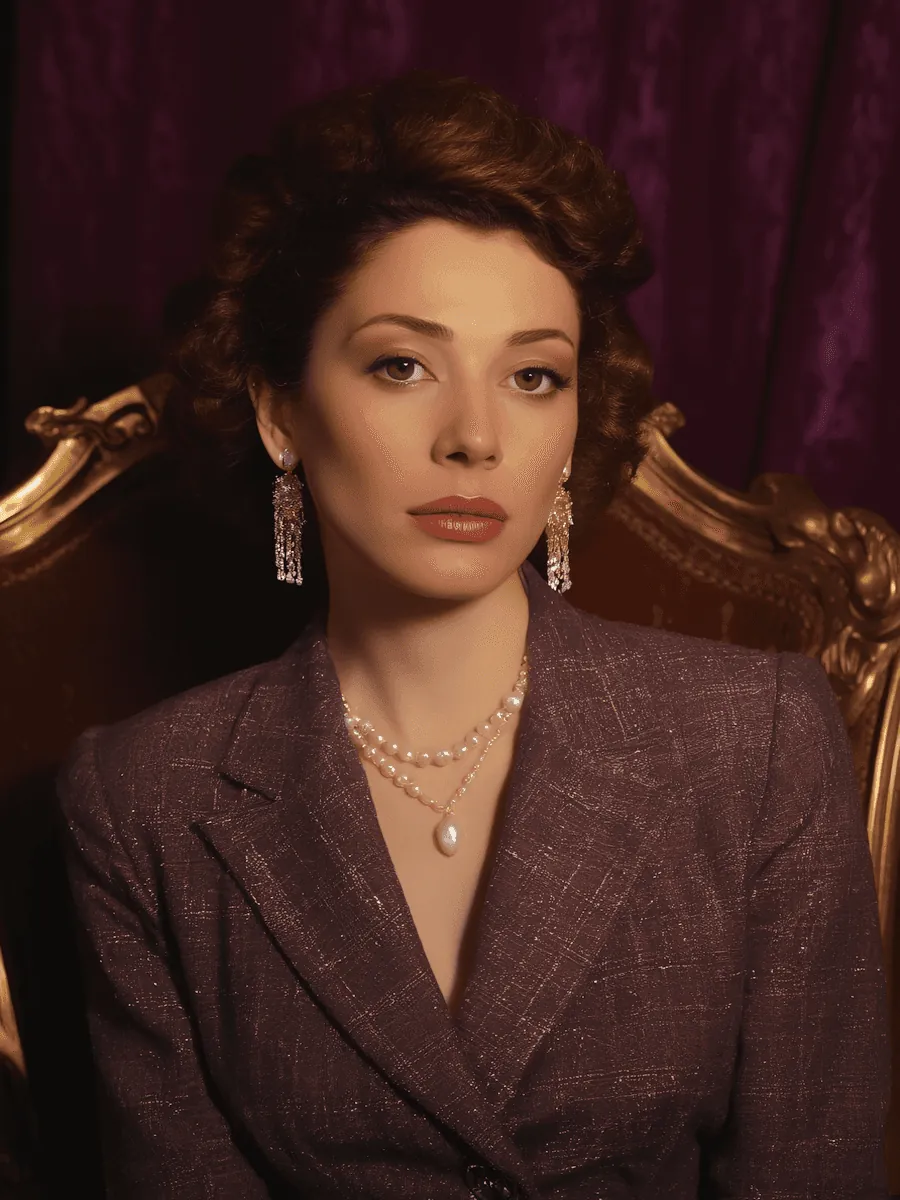 A woman in a burgundy jacket