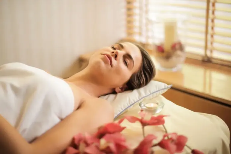 A woman resting with her eyes closed