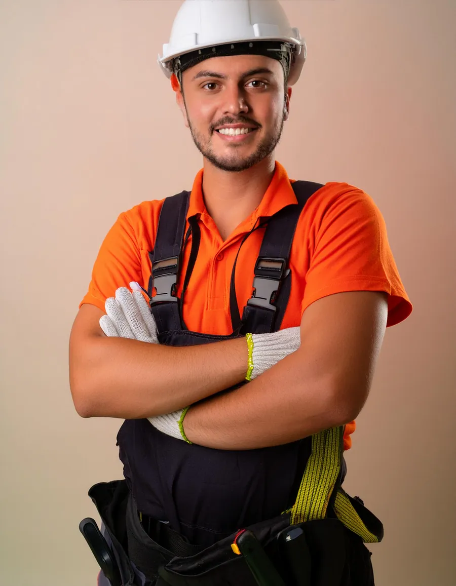 Michael Evans, customer relations manager, in a white hard hat