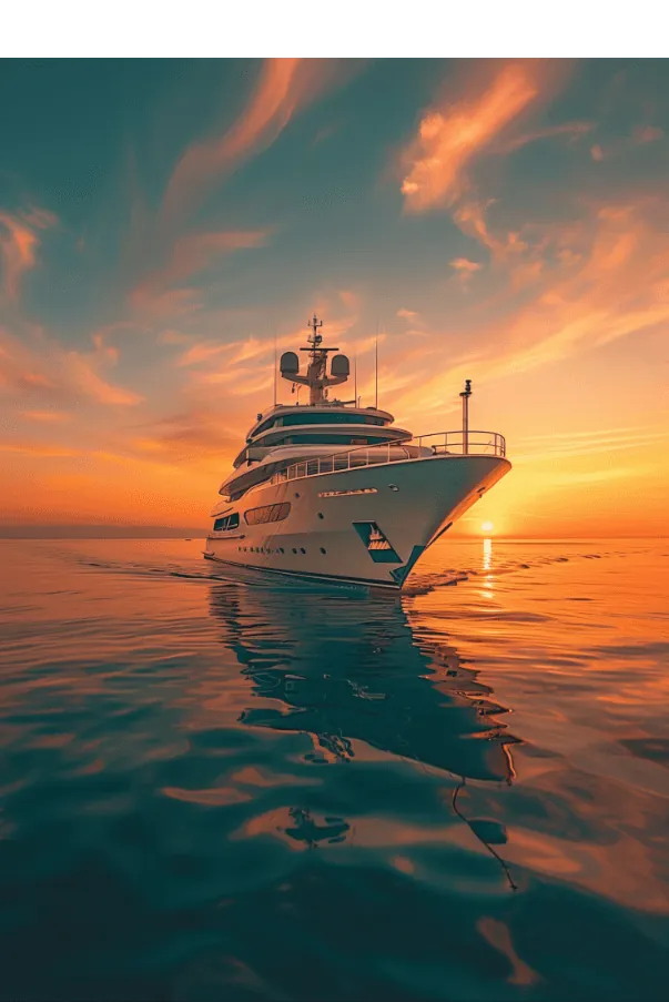 A yacht on the sea at sunset
