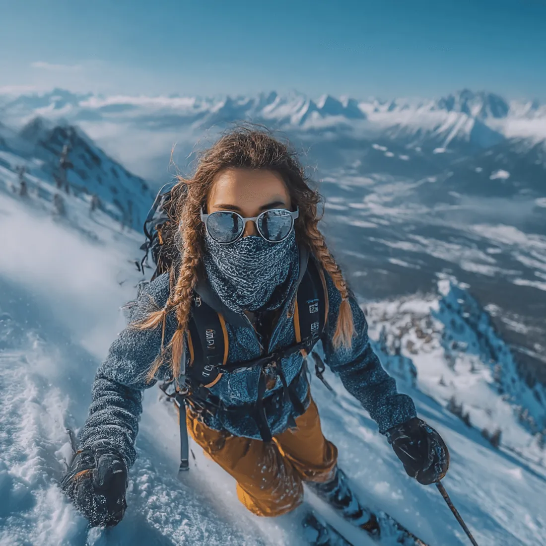 A skier in goggles on a snowy mountain