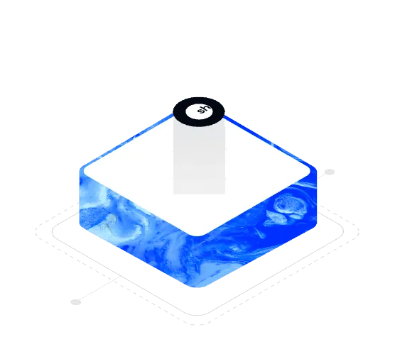 An isometric cube filled with flowing blue liquid