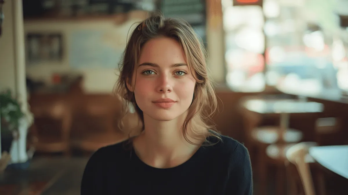 A young woman in a café